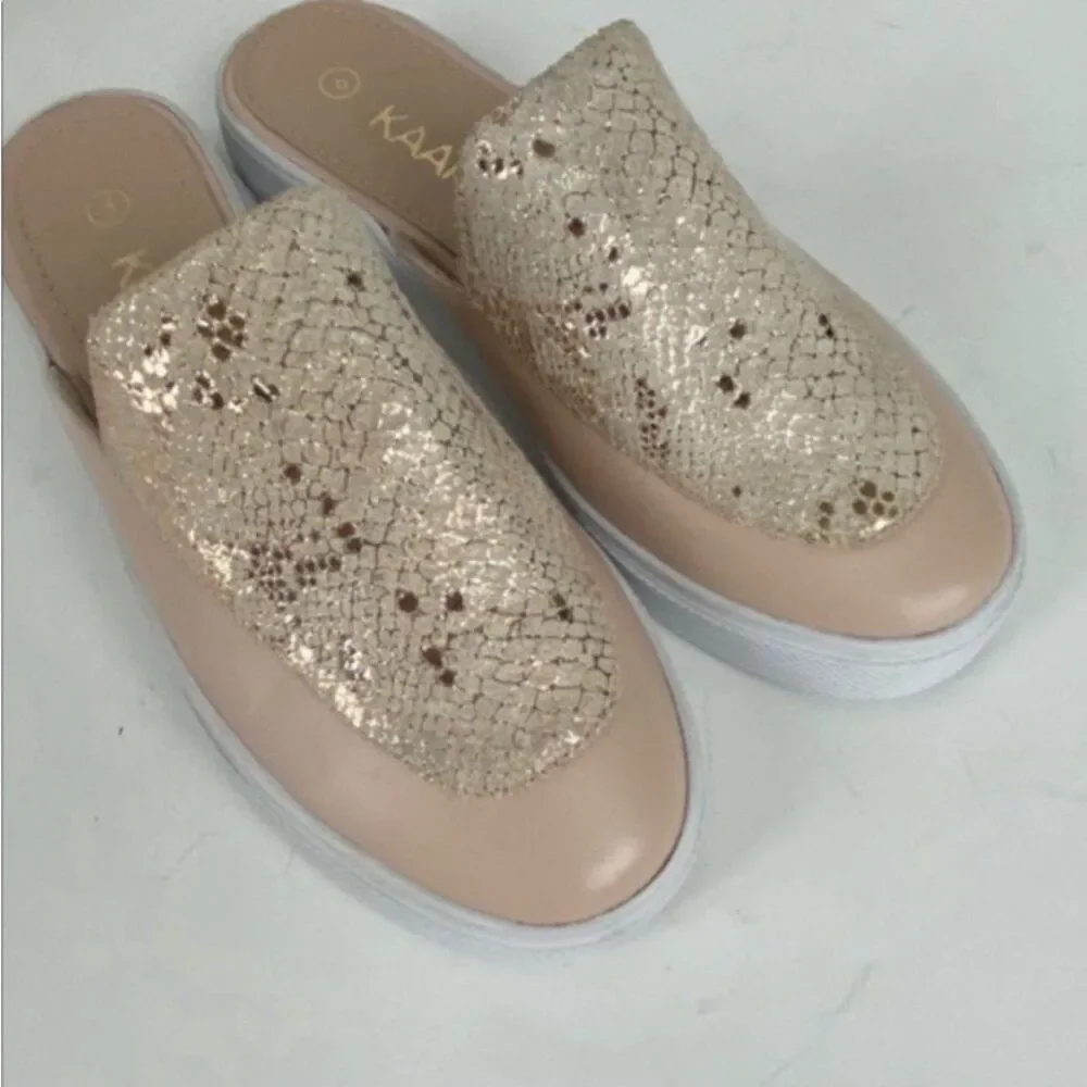 Kaanas Metallic Crackle Slide Sneakers Nude Pink Platform Mules Size 6 Revolve